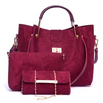 Cofix Handbag (3 Piece) – Maroon (Suede)