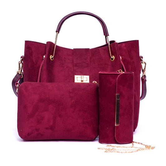 Cofix Handbag (3 Piece) – Maroon (Suede)